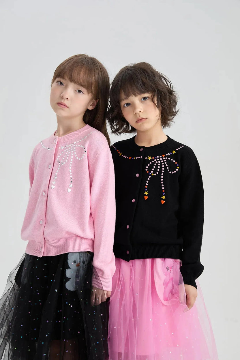 Sparkling Bow Cashemere-Cotton Knit Cardigan by Poco Blush, image 3