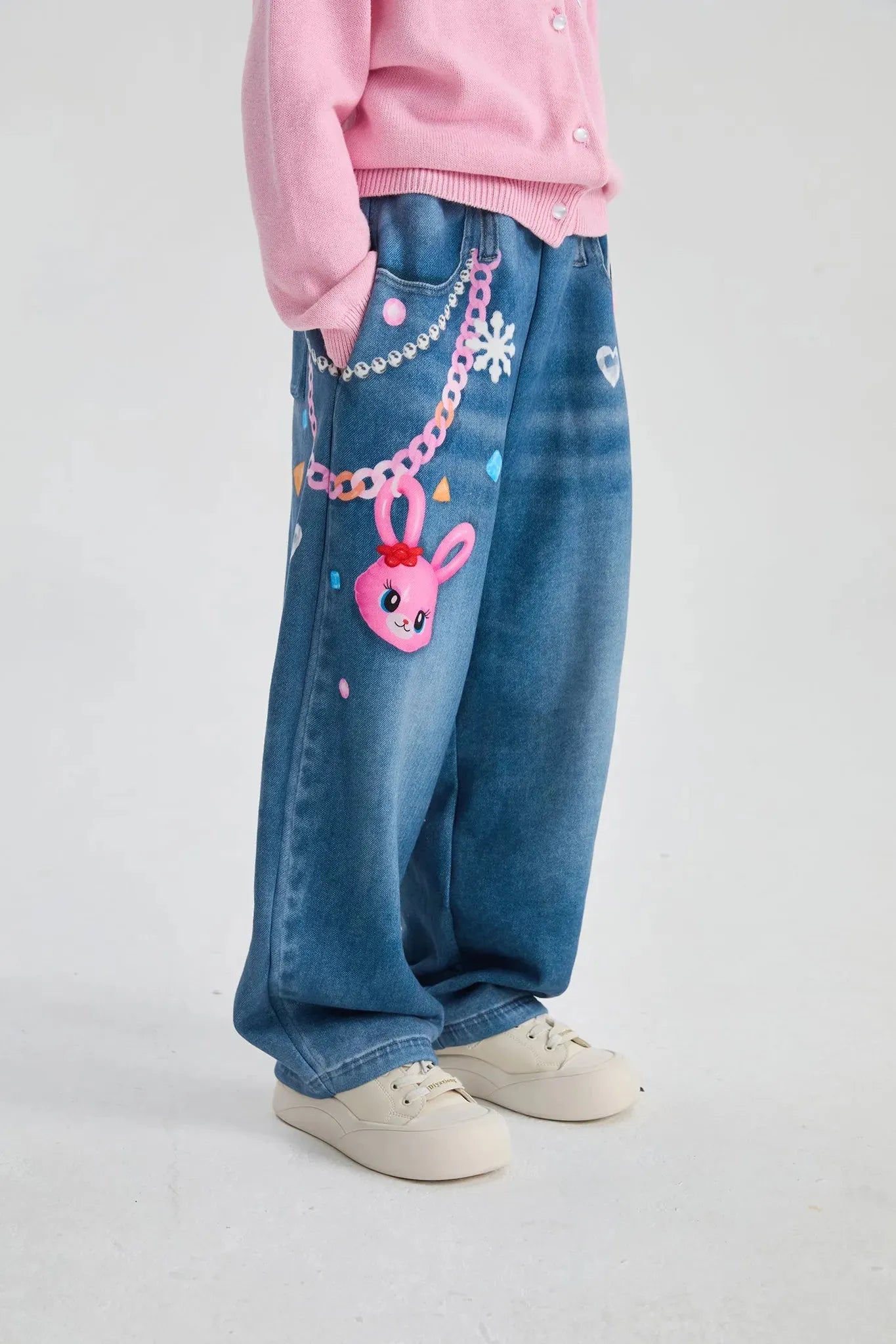 Poco Blush Bunny Balloon Knit Denim Pants