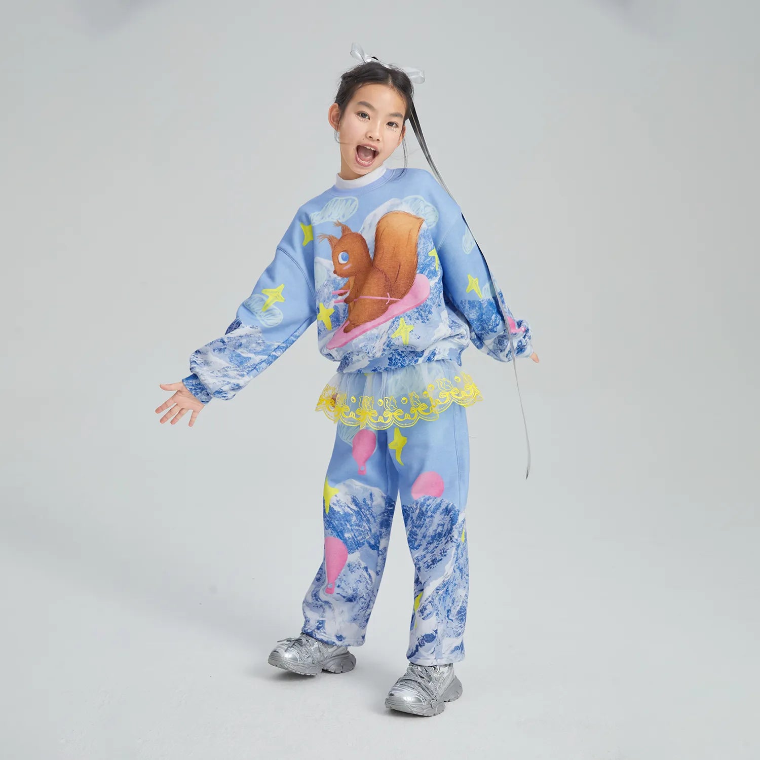 Poco Blush Squirrel Mesh Bubble-Hem Top