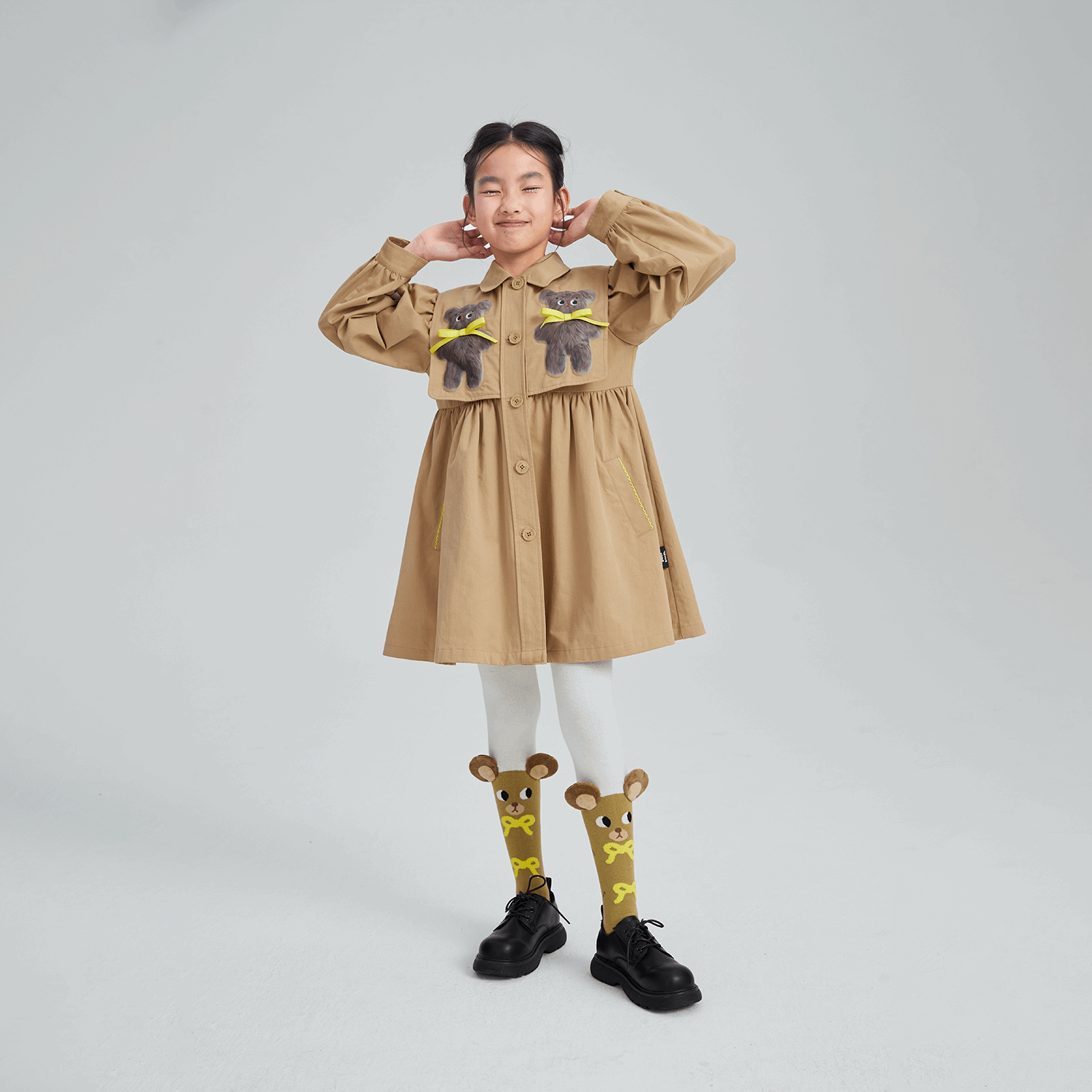 Poco Blush Ribbon Bear Trench Coat
