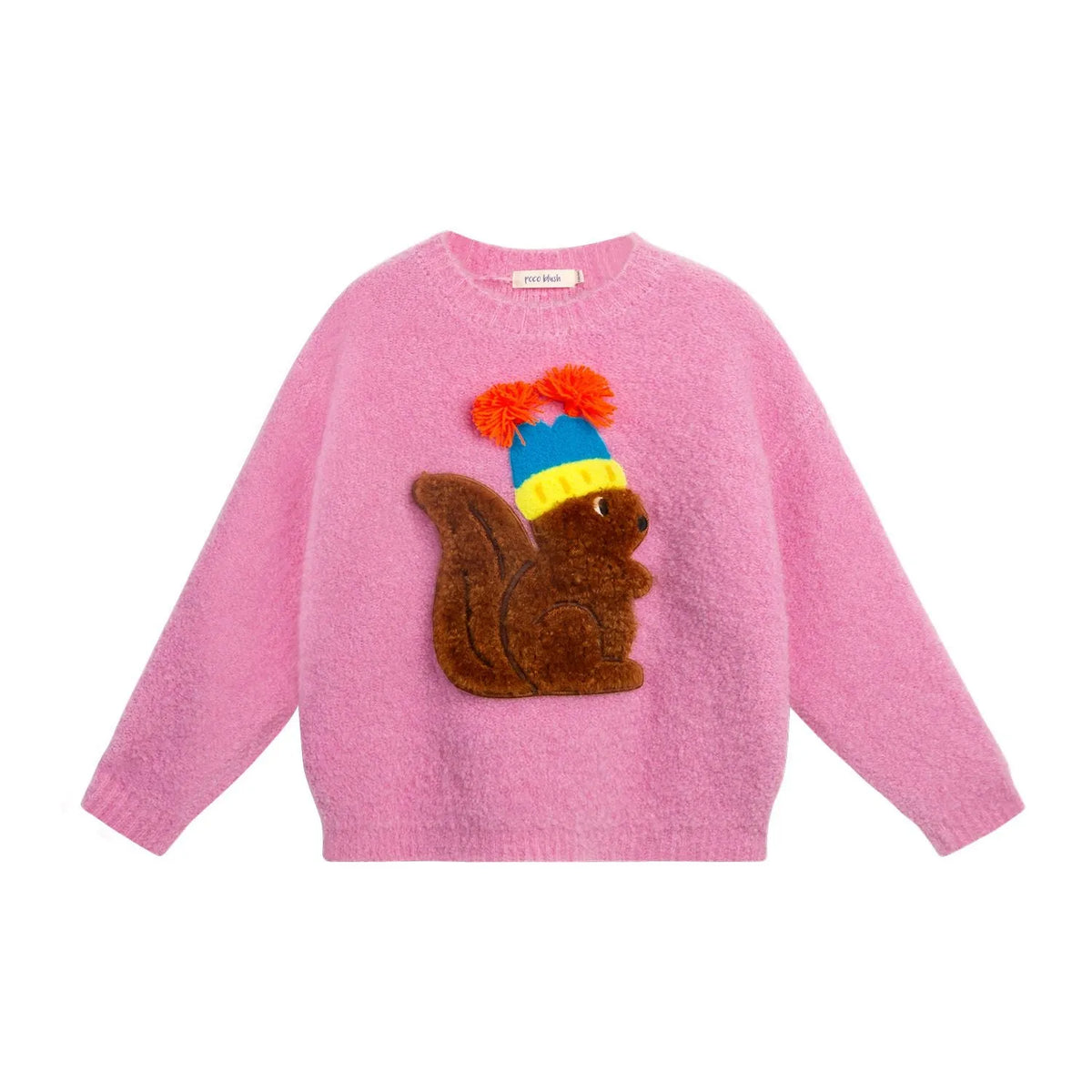 Poco Blush Snow Squirrel & Puppy Loop Knit Sweater Pink