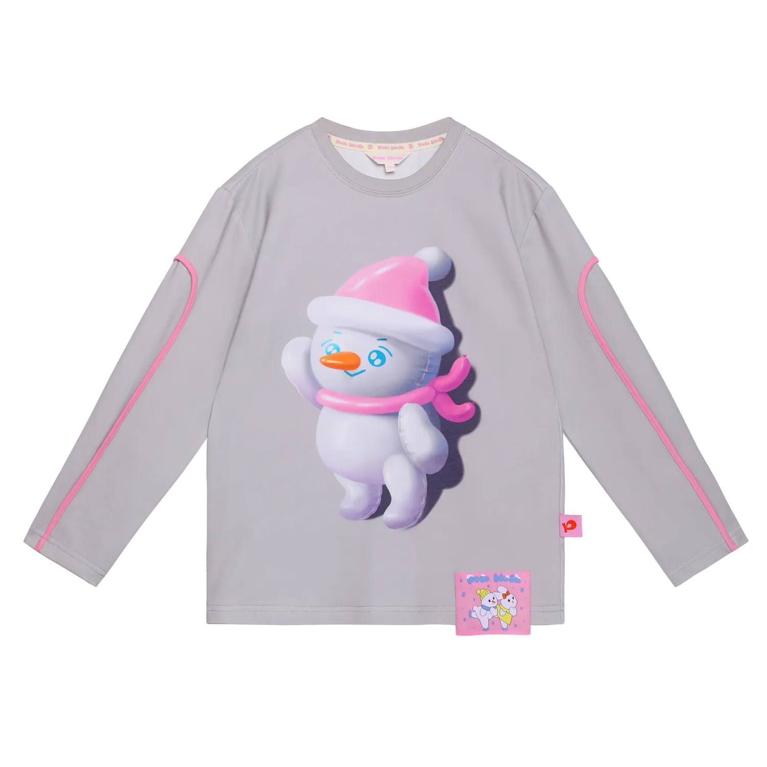 Poco Blush Bunny & Snowman Balloon Long-Sleeve Tee Grey