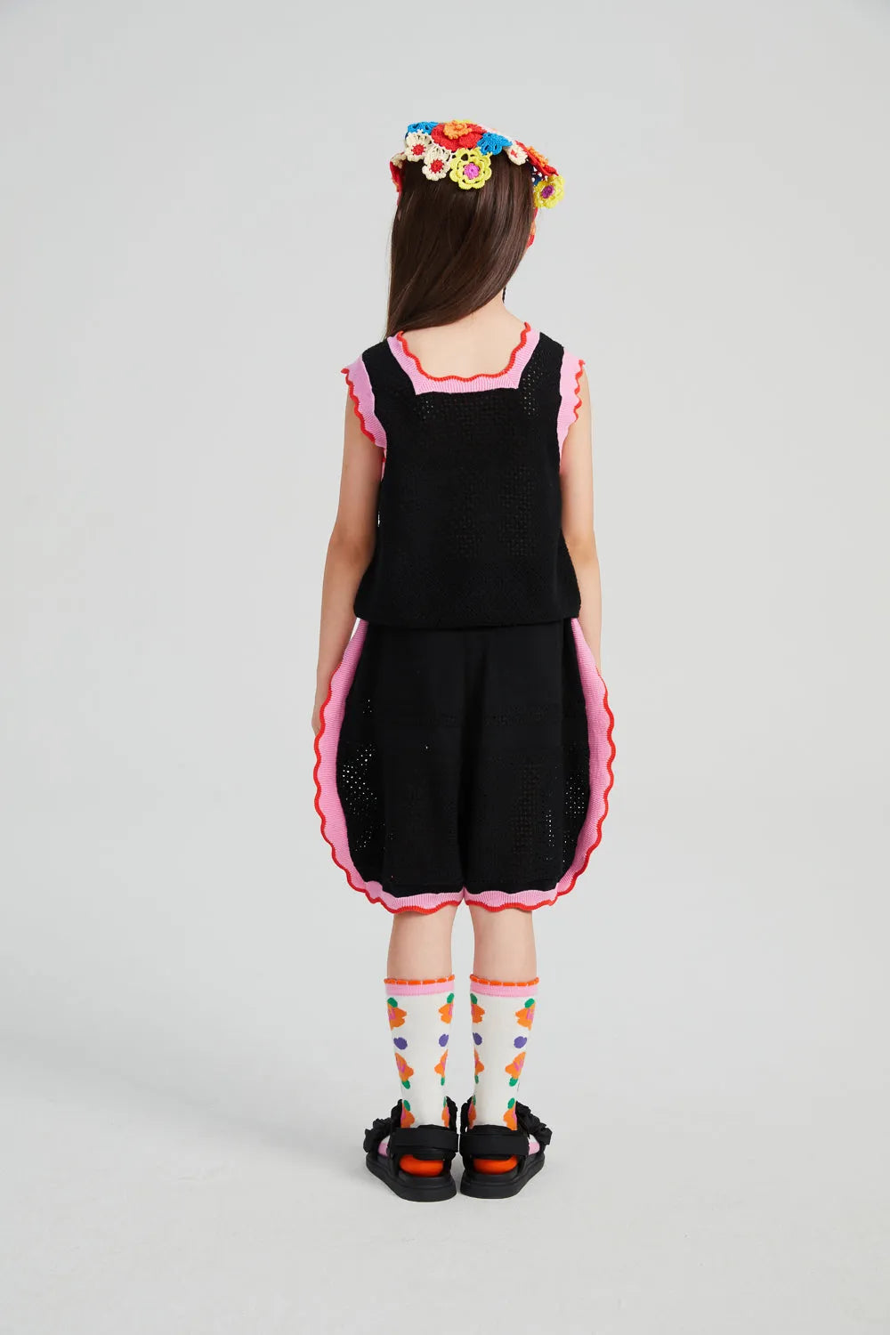 Poco Blush Camellia Blooms Lace Knit Shorts