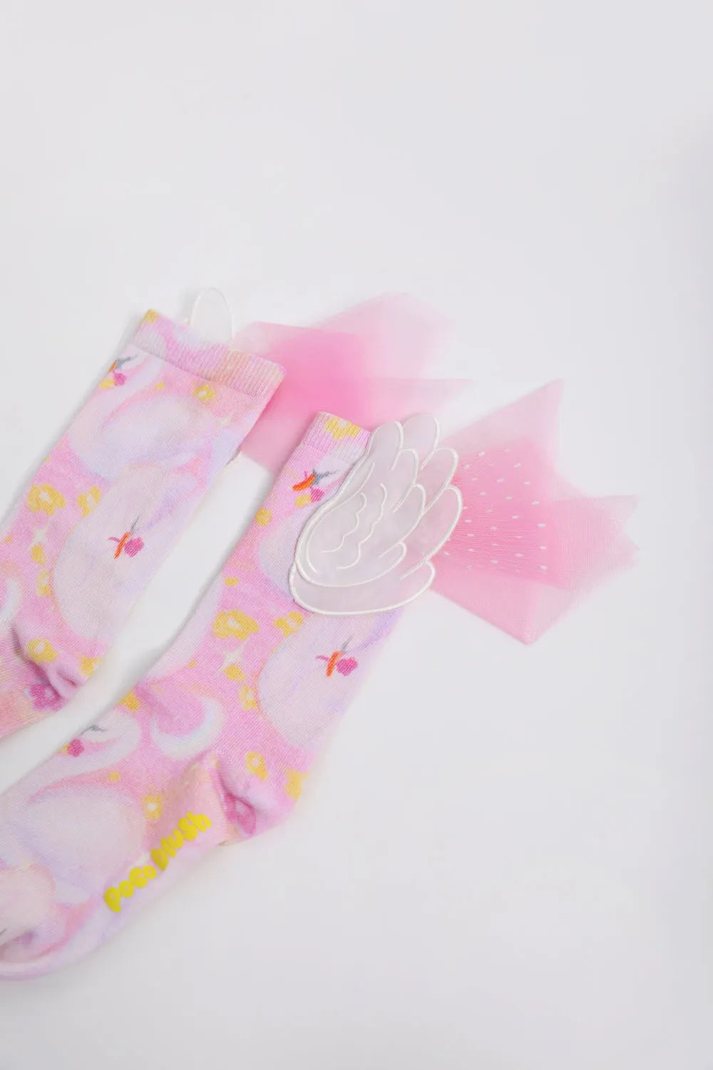 Poco Blush Swan Wing Mid-Calf Socks with Mesh