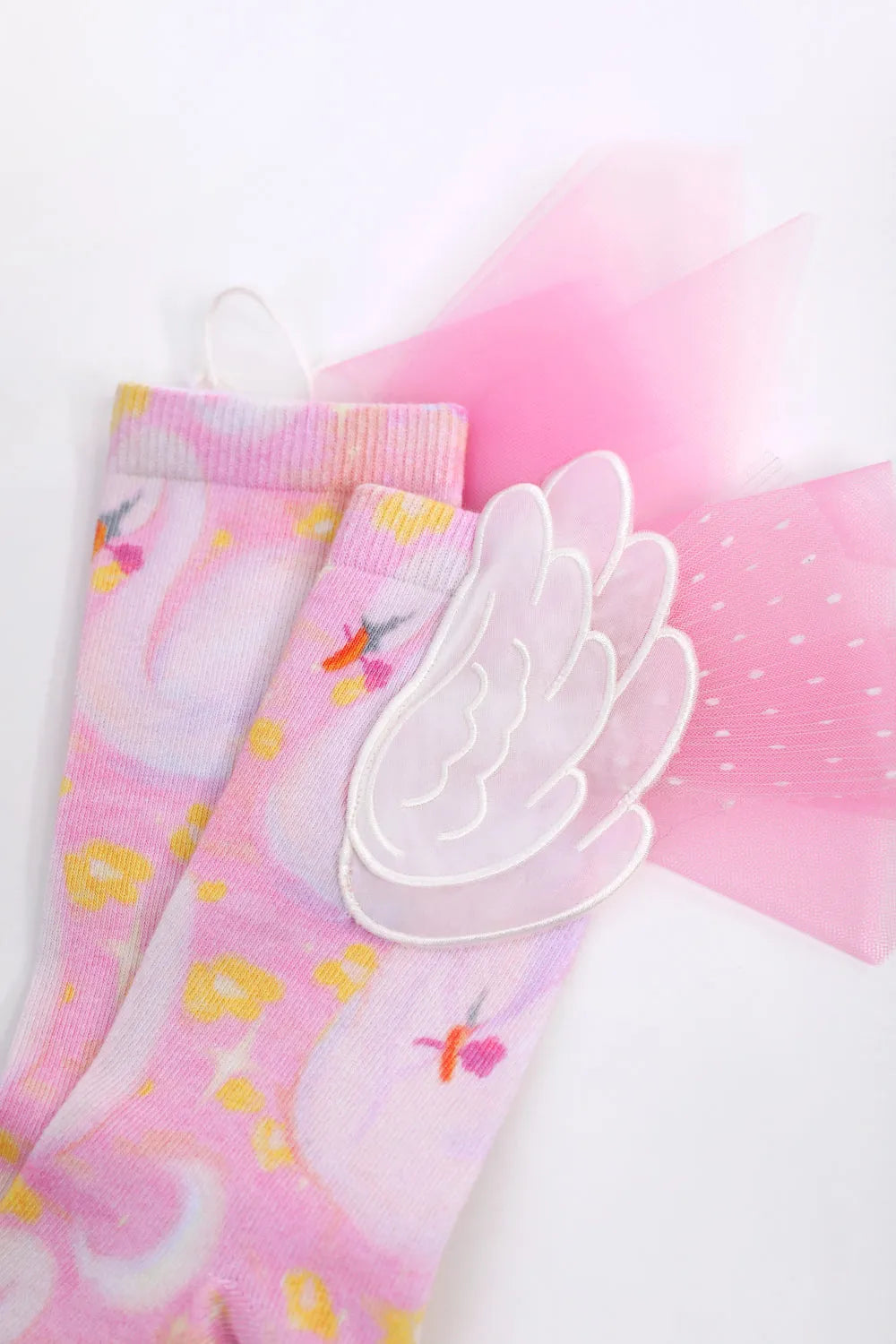 Poco Blush Swan Wing Mid-Calf Socks with Mesh