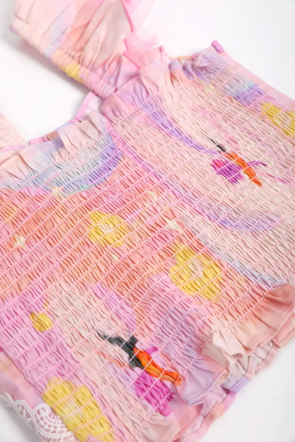 Poco Blush Swan Wing Smocked Strap Top