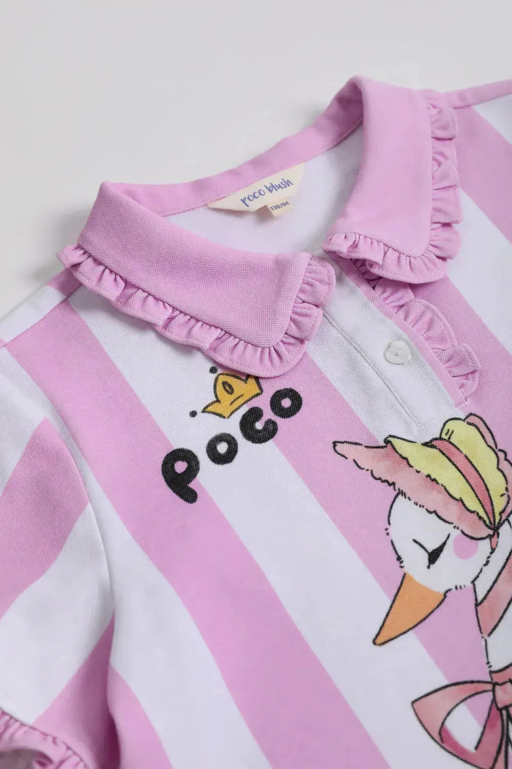 Poco Blush Swan Ballet Print Ruffle Polo Tee