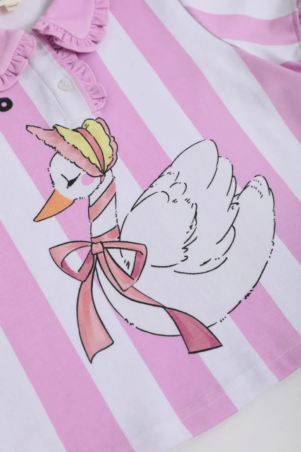 Poco Blush Swan Ballet Print Ruffle Polo Tee