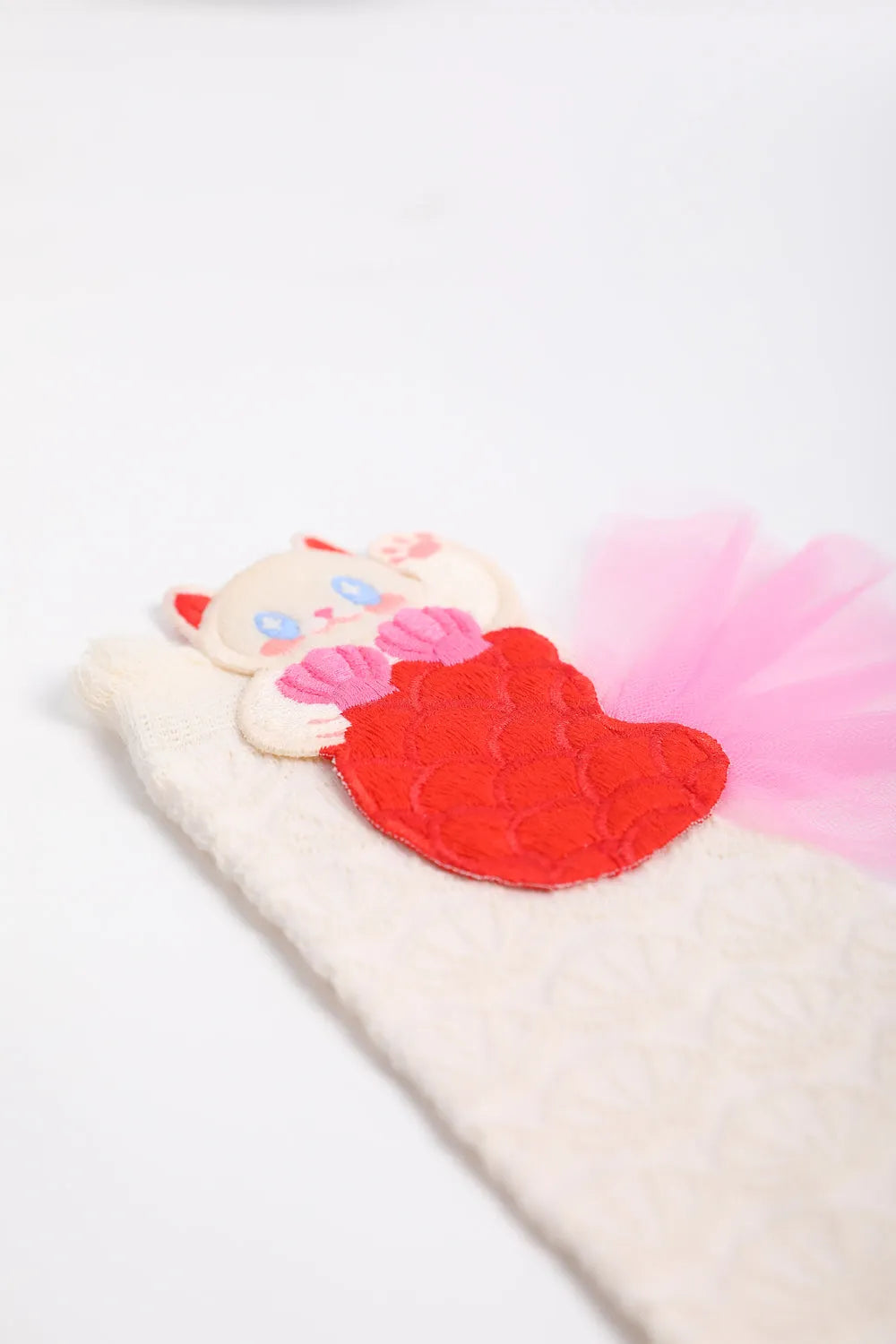 Poco Blush Mermaid Cat Shell Embroidered Socks