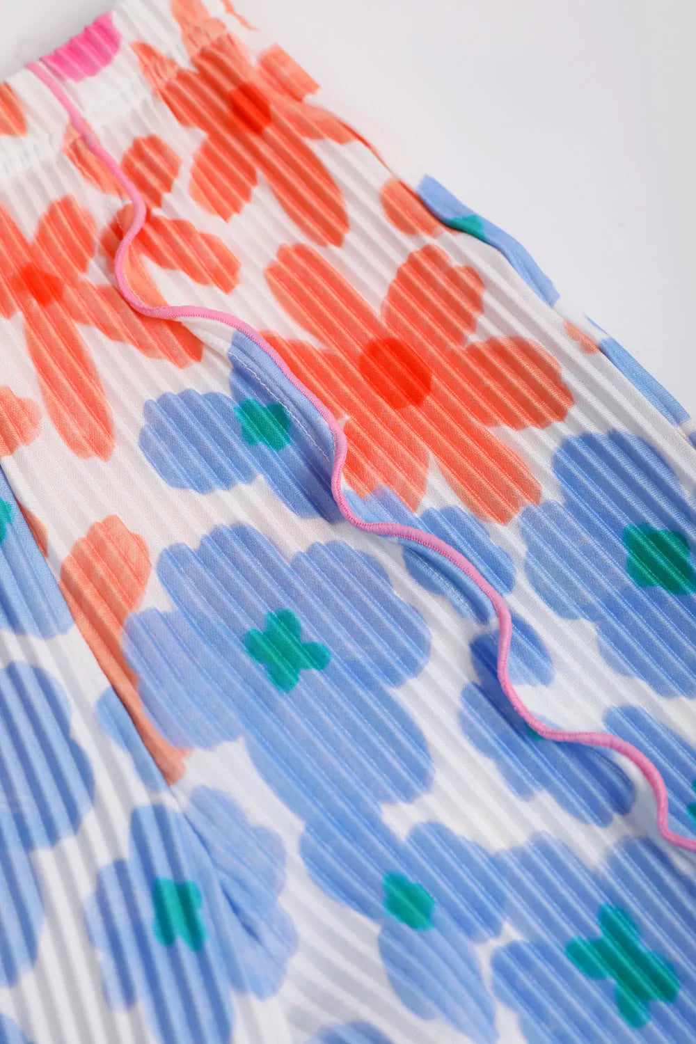 Poco Blush Palm Leaf Pleated Flare Pants