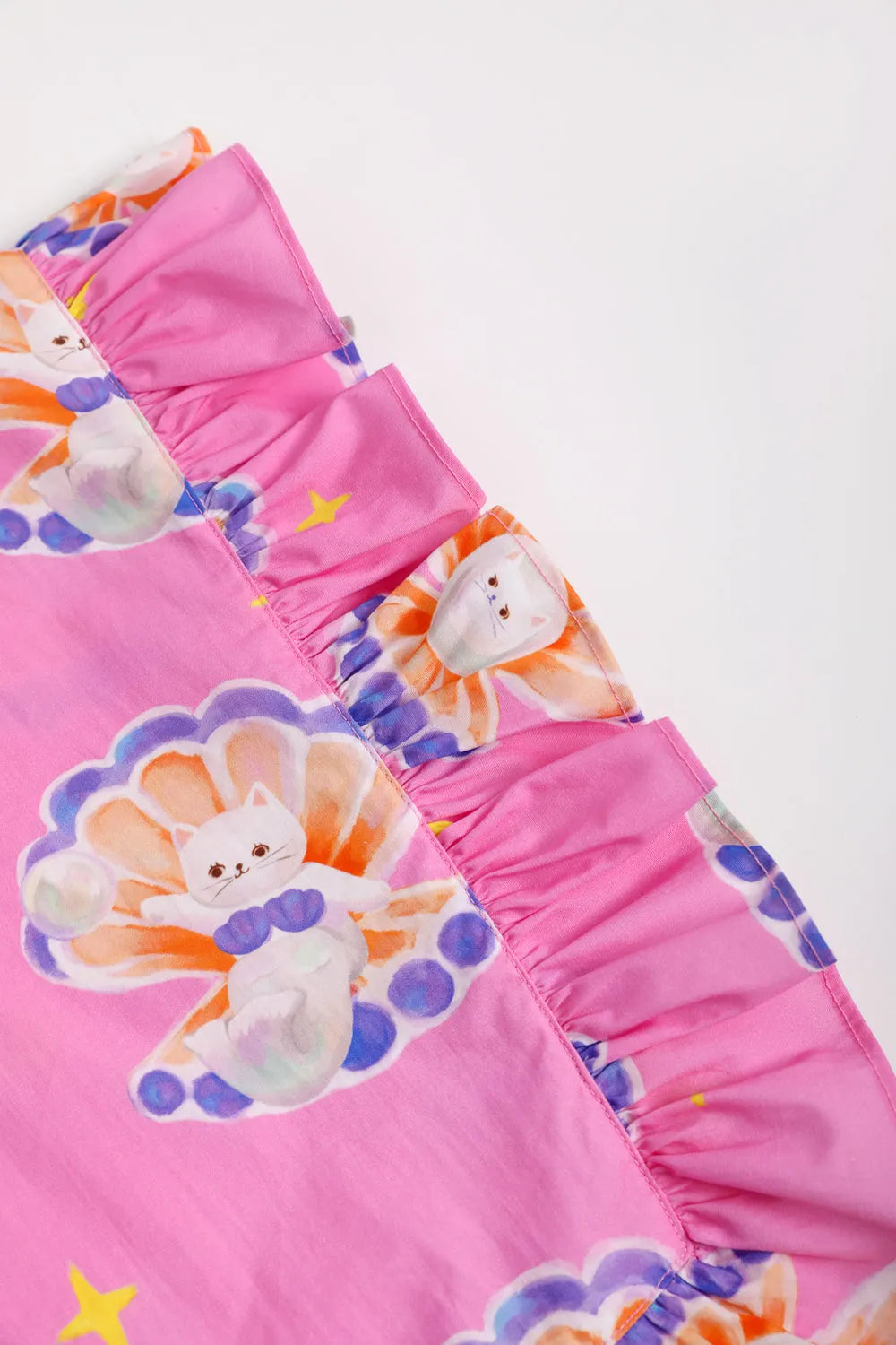 Poco Blush Pearl Cat Cotton Ruffle Top