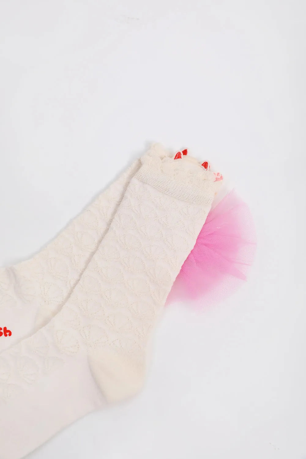 Poco Blush Mermaid Cat Shell Embroidered Socks