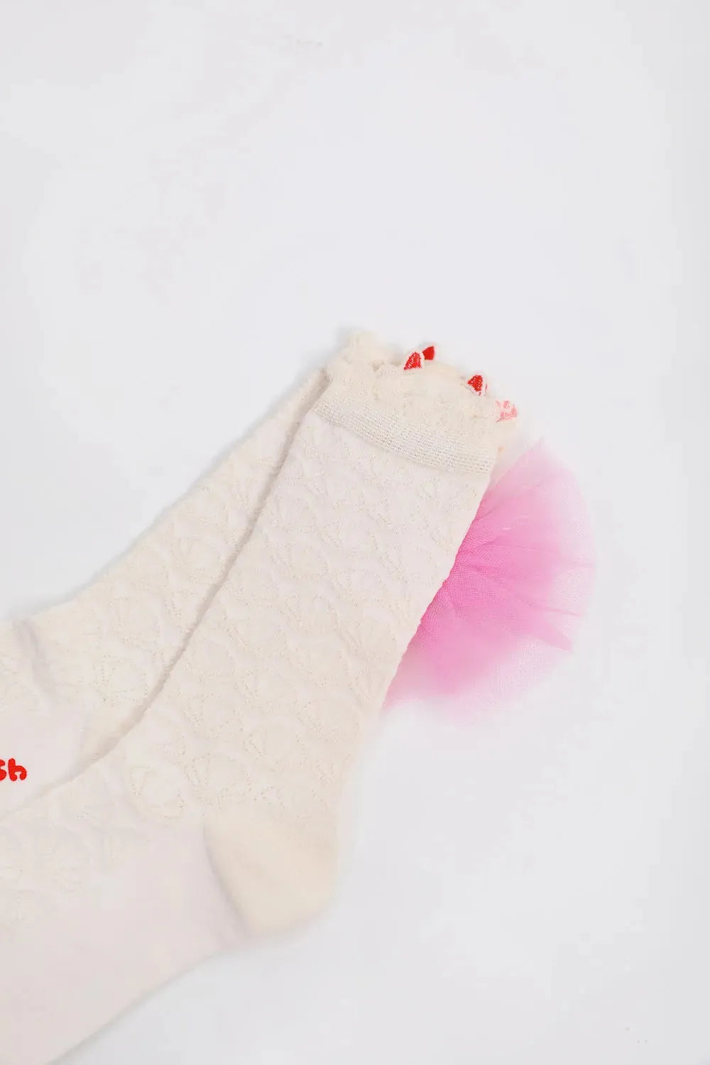 Poco Blush Mermaid Cat Shell Embroidered Socks