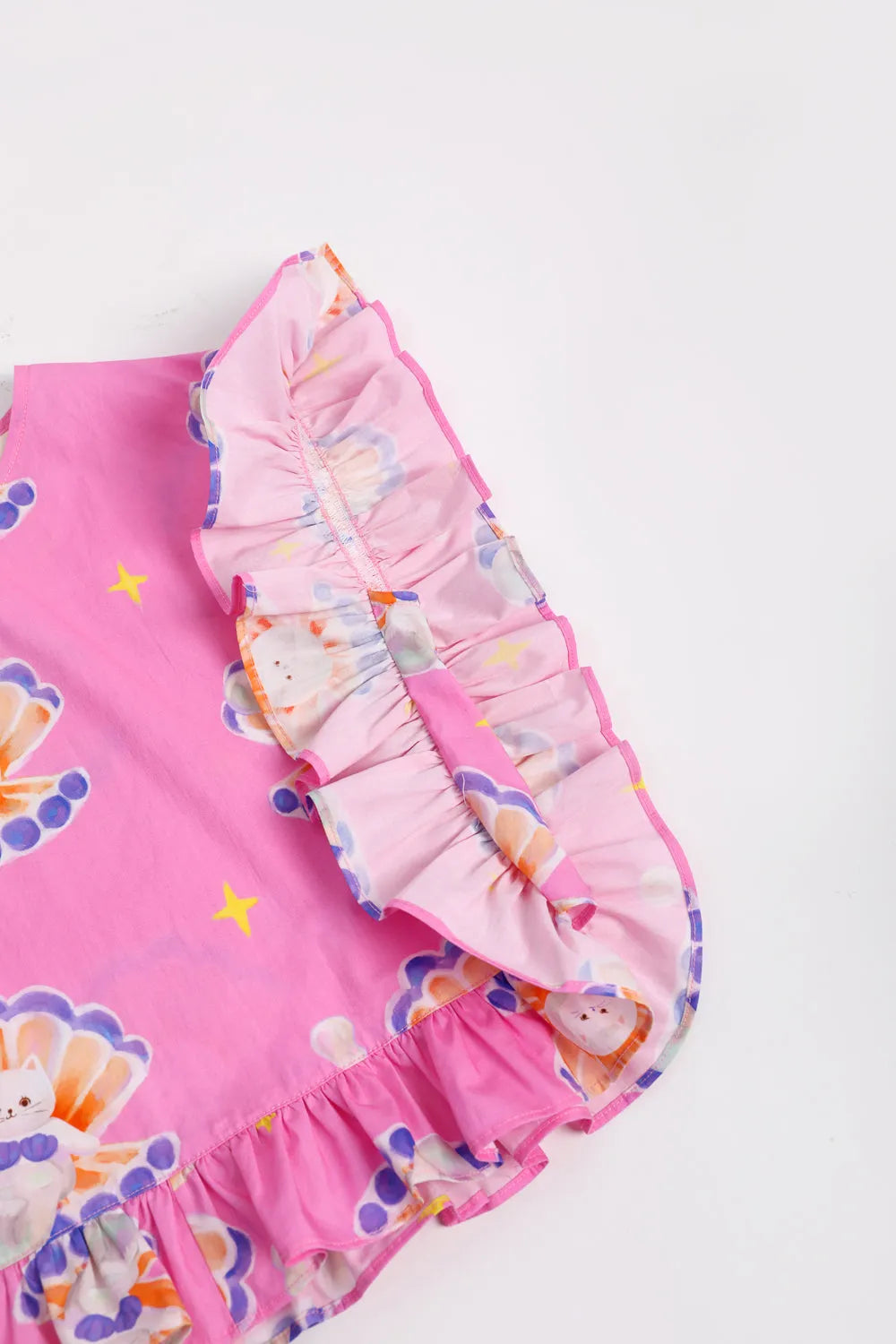 Poco Blush Pearl Cat Cotton Ruffle Top