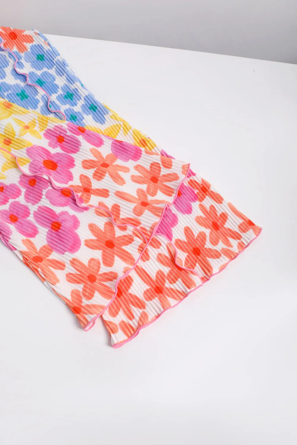 Poco Blush Palm Leaf Pleated Flare Pants