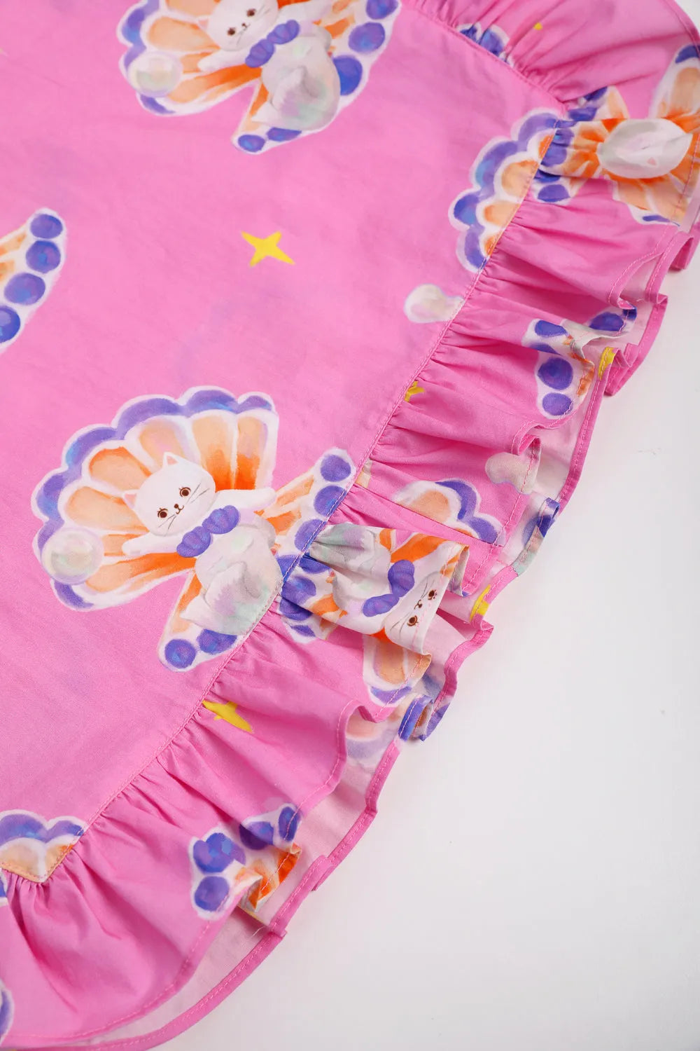 Poco Blush Pearl Cat Cotton Ruffle Top