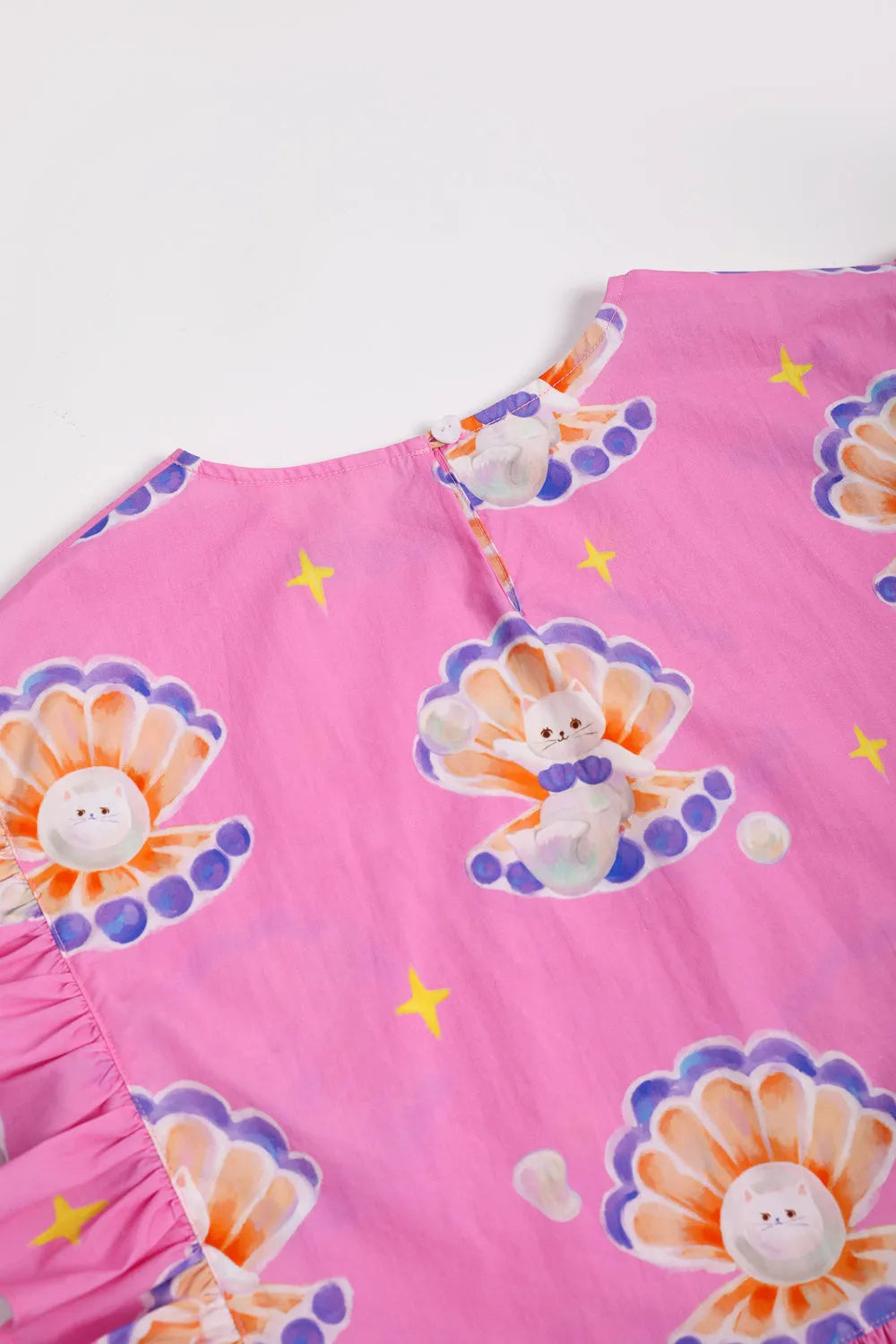 Poco Blush Pearl Cat Cotton Ruffle Top