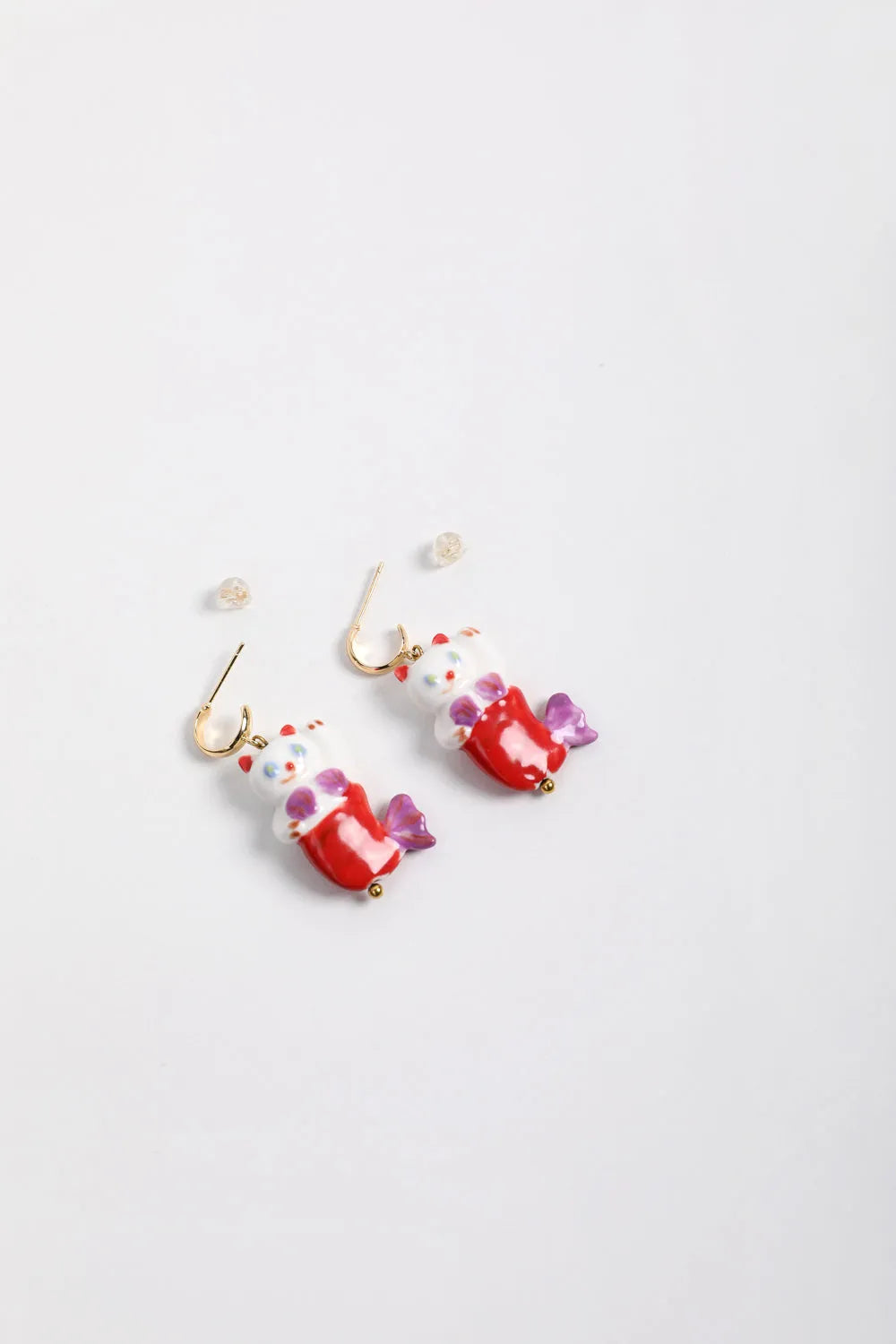 Poco Blush Hawaiian Mermaid Cat Ceramic Earrings