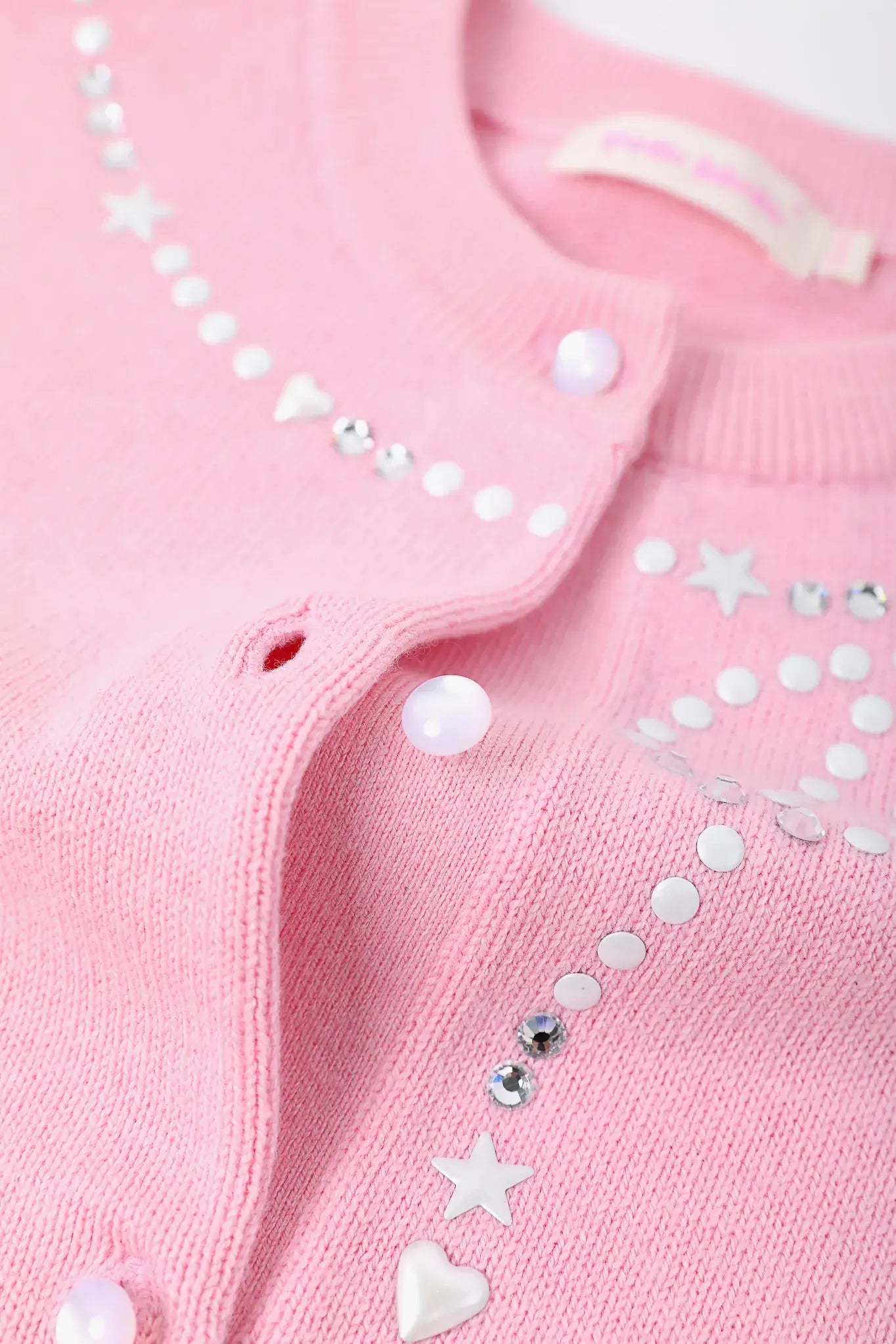 Poco Blush Sparkling Bow Cashemere-Cotton Knit Cardigan
