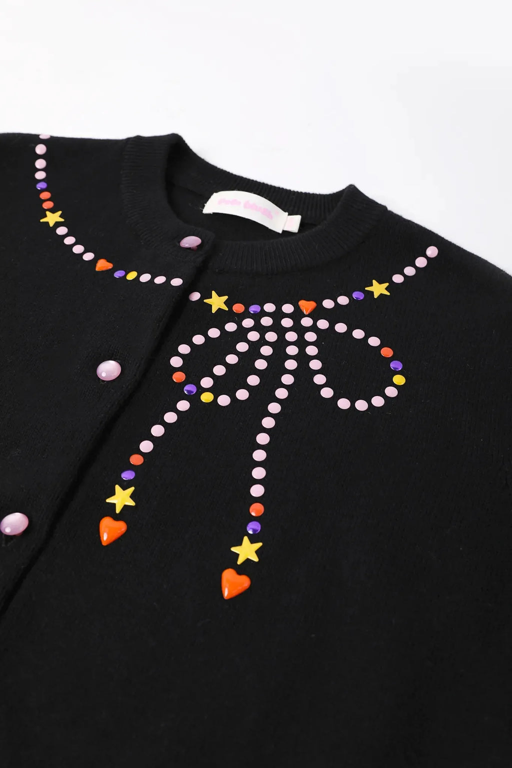 Poco Blush Sparkling Bow Cashemere-Cotton Knit Cardigan