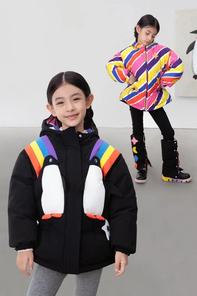 Poco Blush Rainbow Penguin Reversible Down Jacket