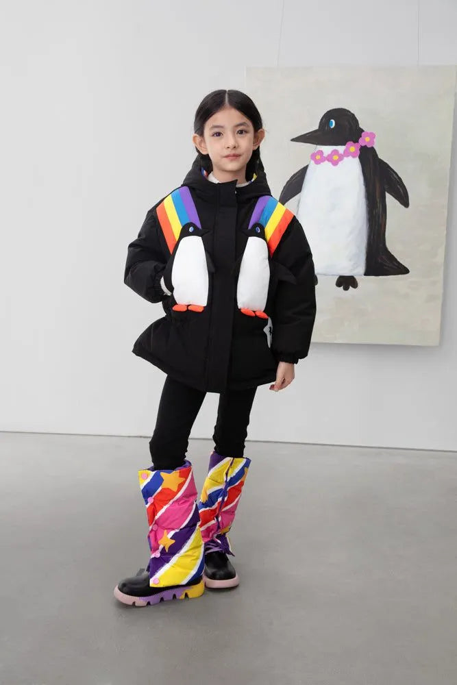 Poco Blush Rainbow Penguin Reversible Down Jacket