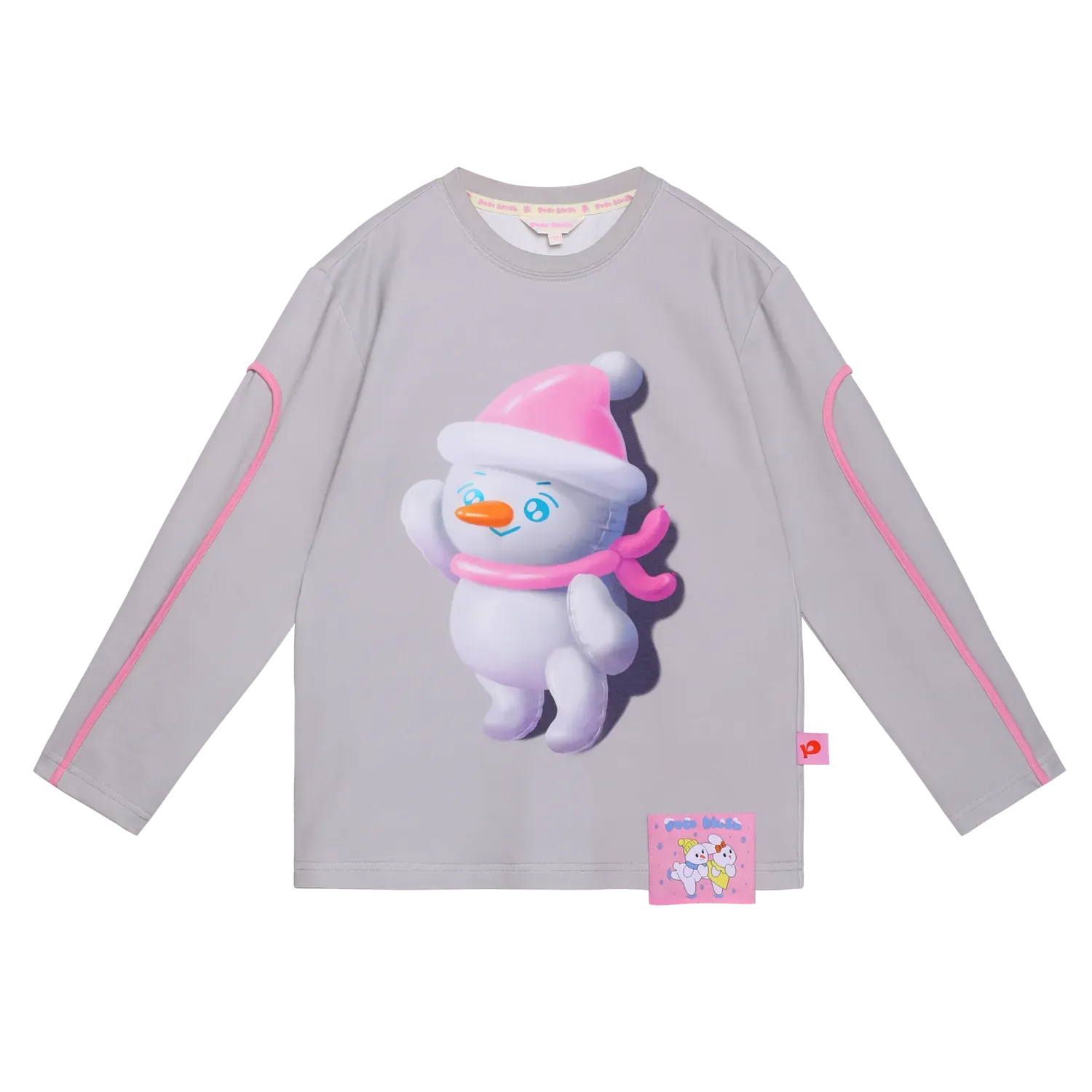 Poco Blush Bunny & Snowman Balloon Long-Sleeve Tee Grey