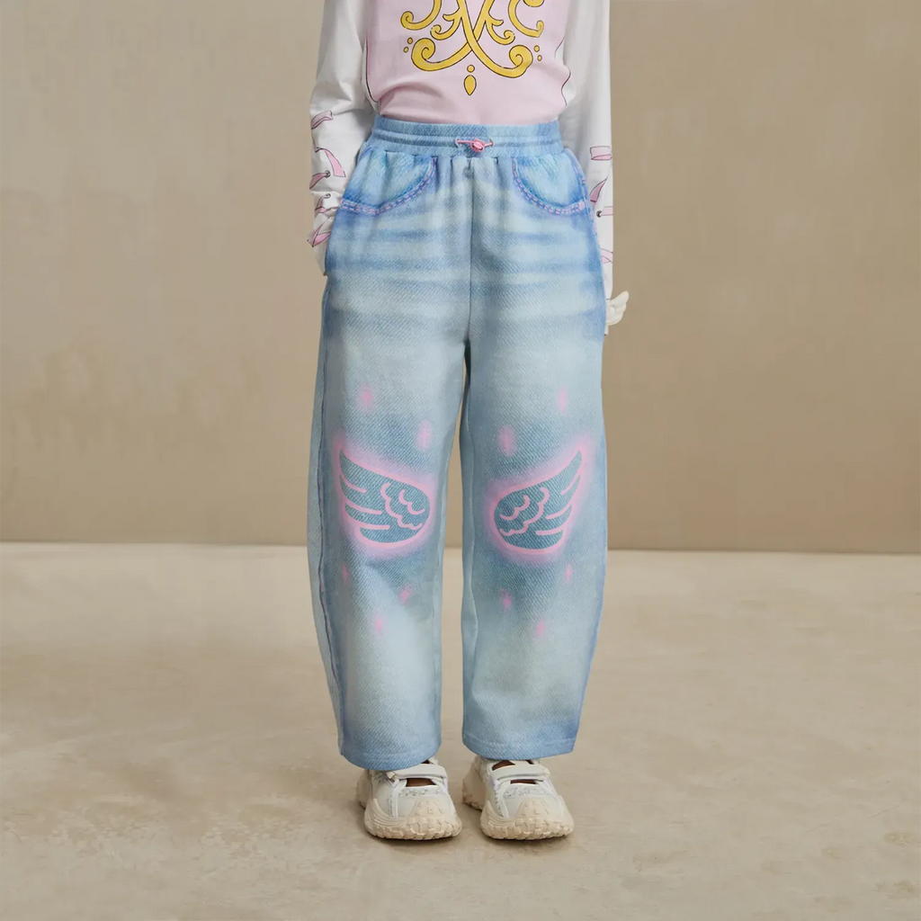 Poco Blush Denim Joggers with Wing Print