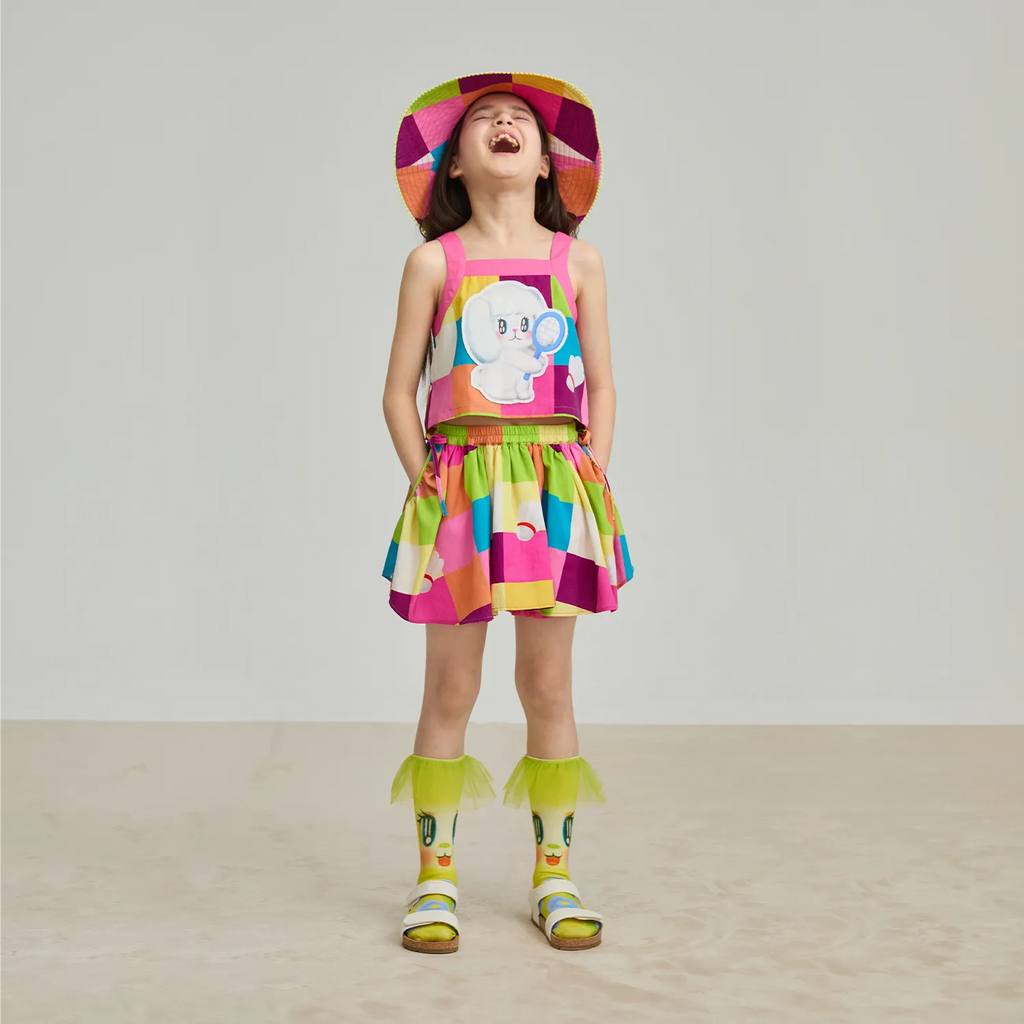 Poco Blush Rainbow Check Linen Tank Top