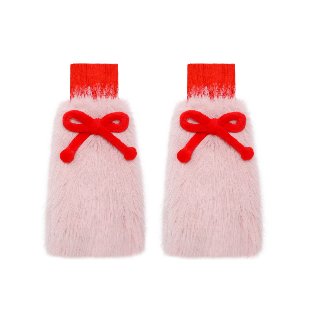 Poco Blush Little Lamb Bow Furry Leg Warmers AW253A05 Pink
