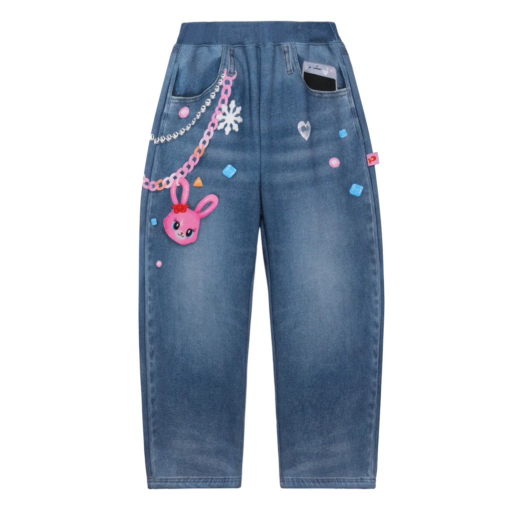 Poco Blush Bunny Balloon Knit Denim Pants