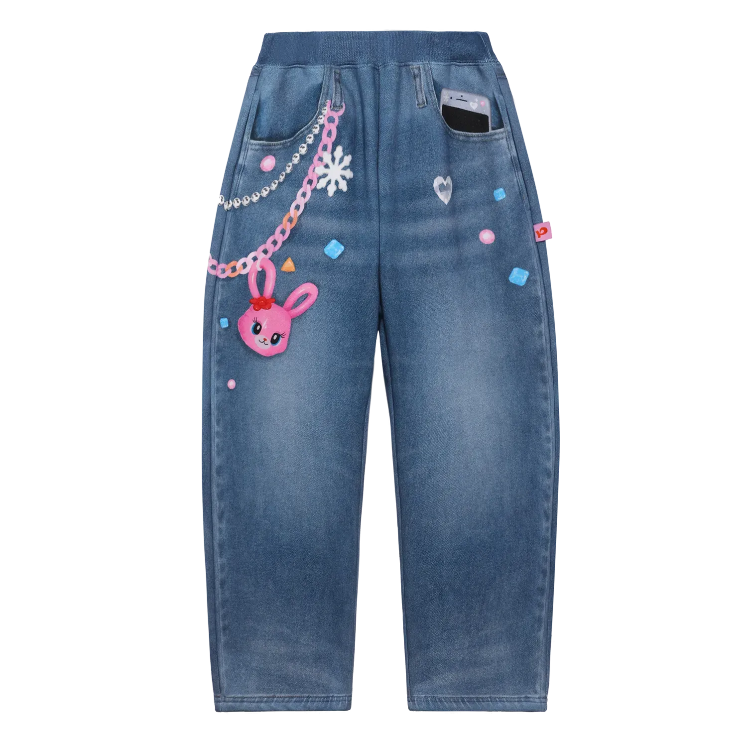 Poco Blush Bunny Balloon Knit Denim Pants