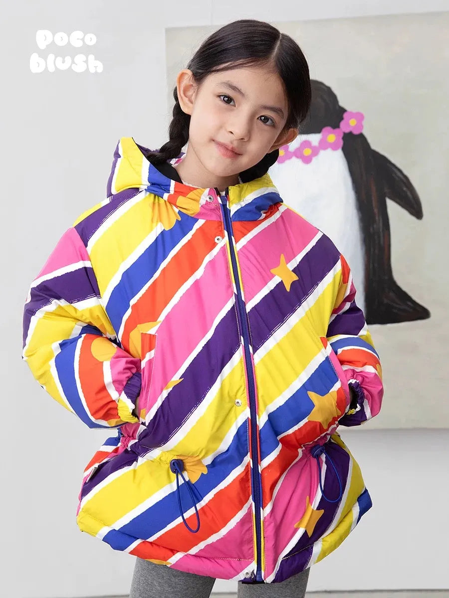 Poco Blush Rainbow Penguin Reversible Down Jacket