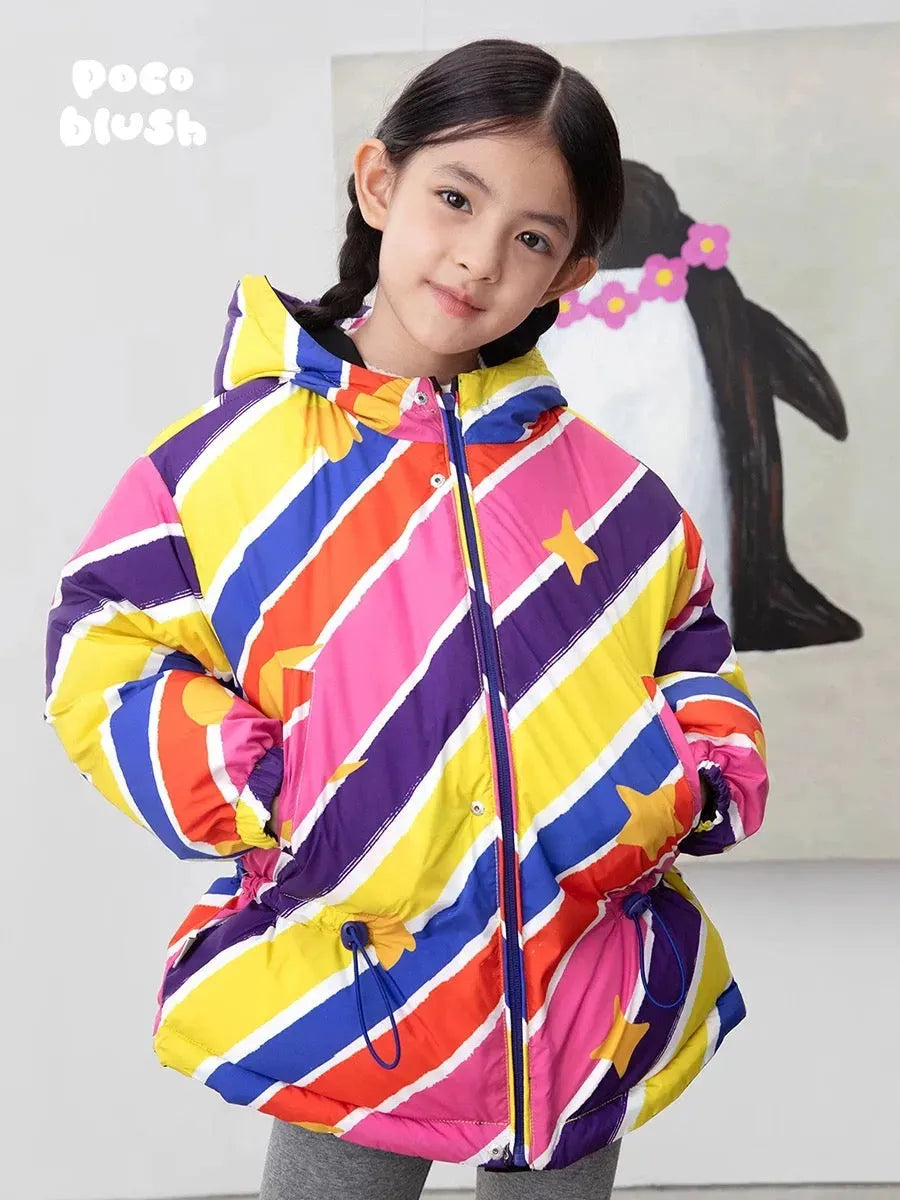 Poco Blush Rainbow Penguin Reversible Down Jacket