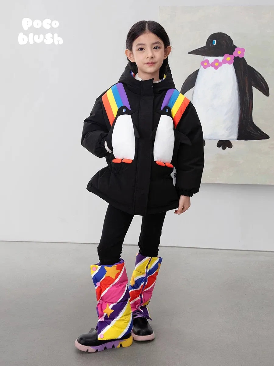 Poco Blush Rainbow Penguin Reversible Down Jacket