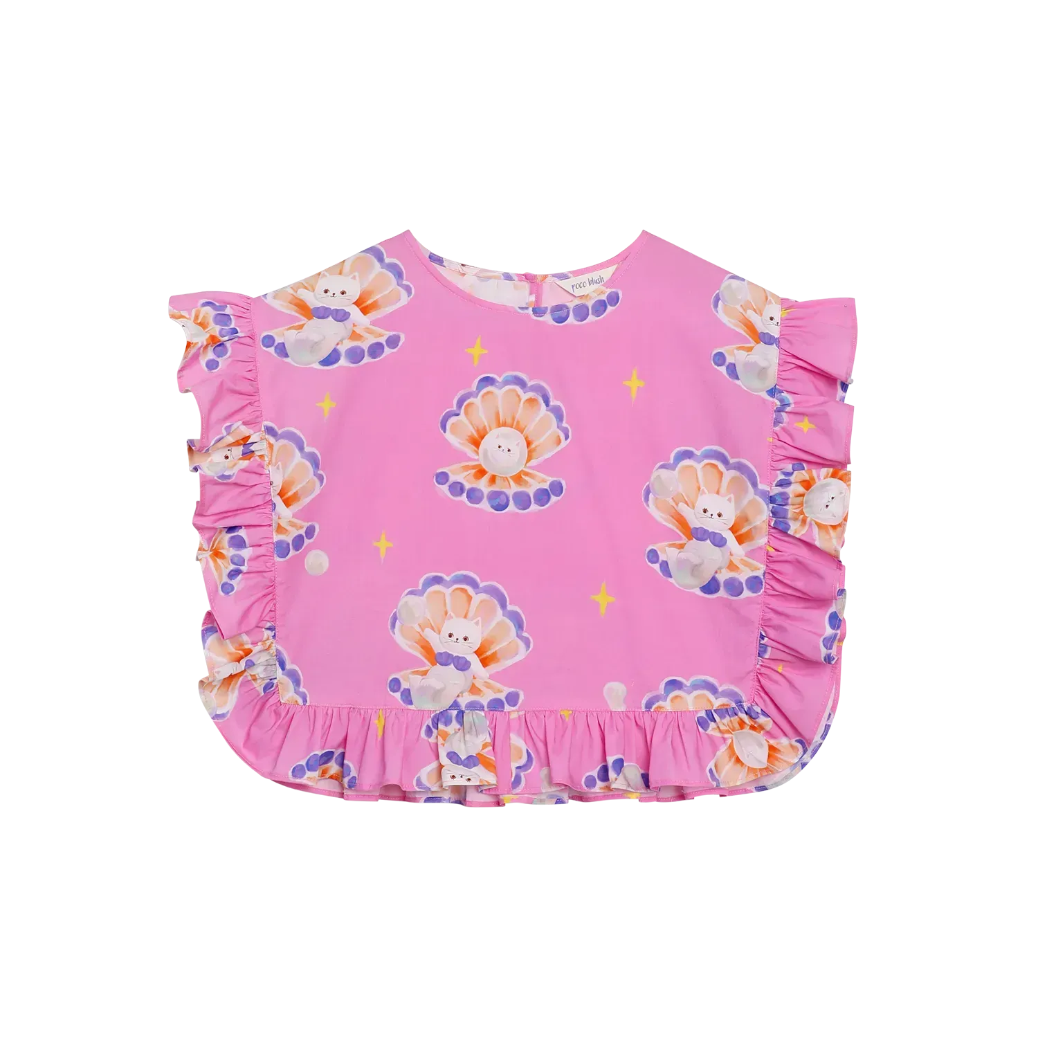 Poco Blush Pearl Cat Cotton Ruffle Top