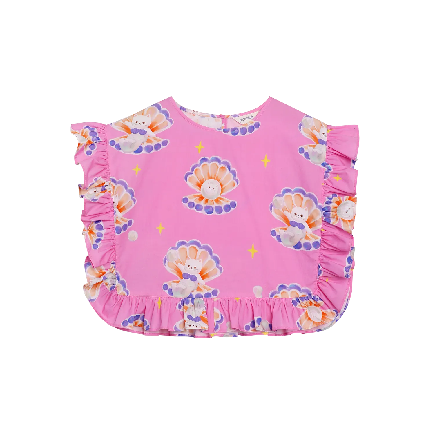 Poco Blush Pearl Cat Cotton Ruffle Top