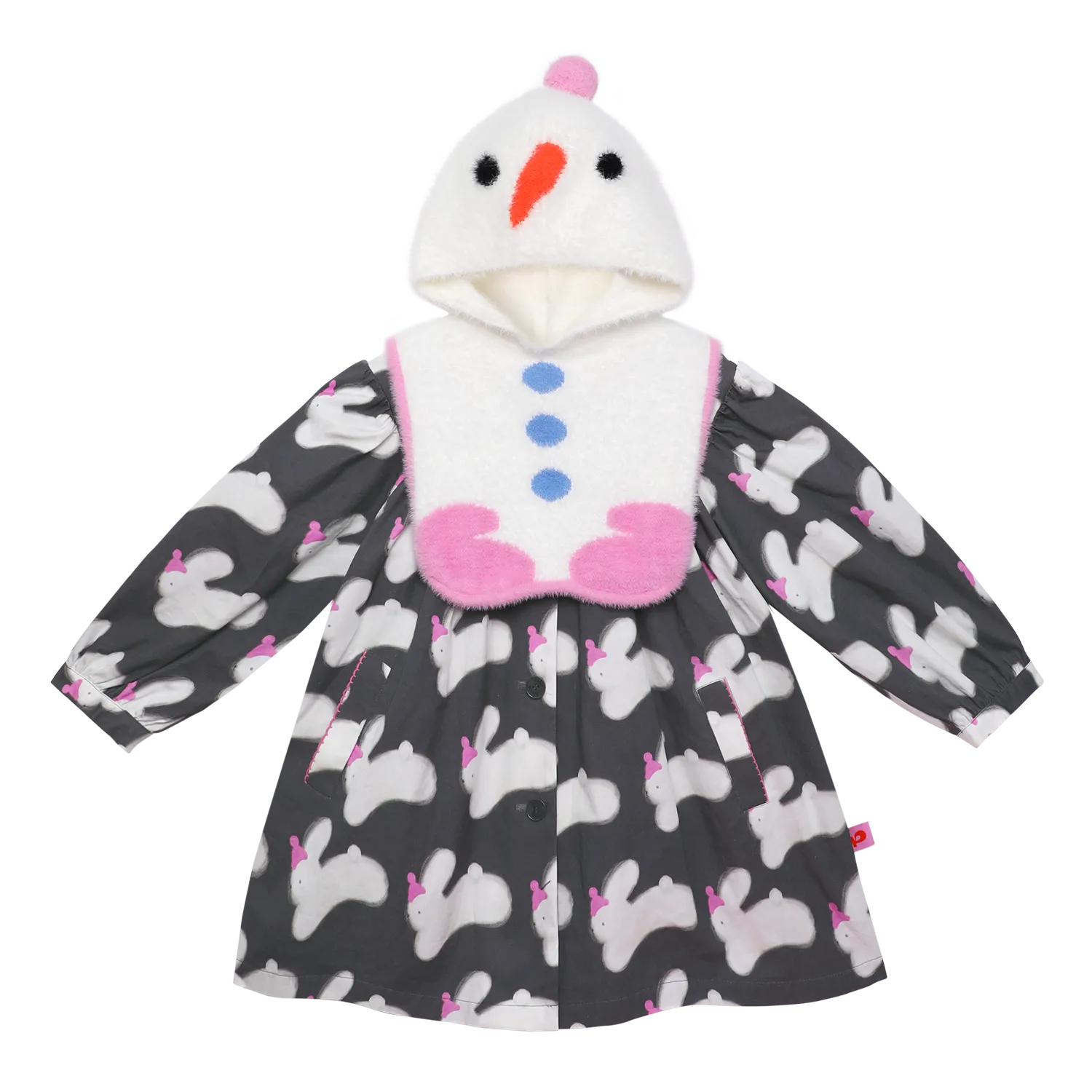 Poco Blush Bunny & Snowman Cotton Trench Coat + Vest