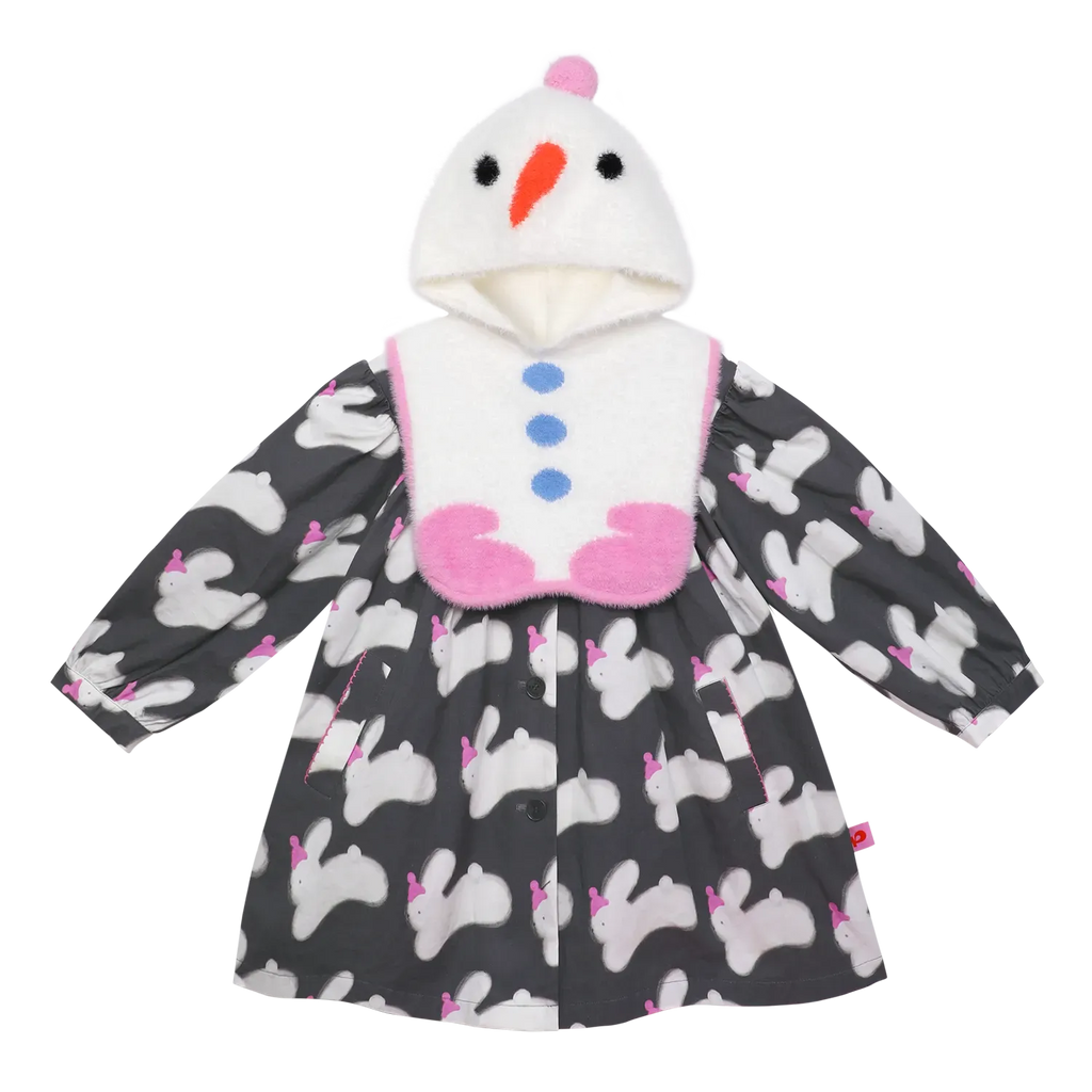 Poco Blush Bunny & Snowman Cotton Trench Coat + Vest