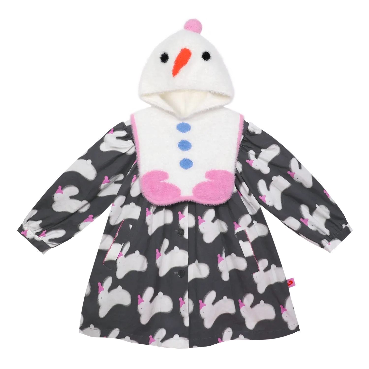 Poco Blush Bunny & Snowman Cotton Trench Coat + Vest