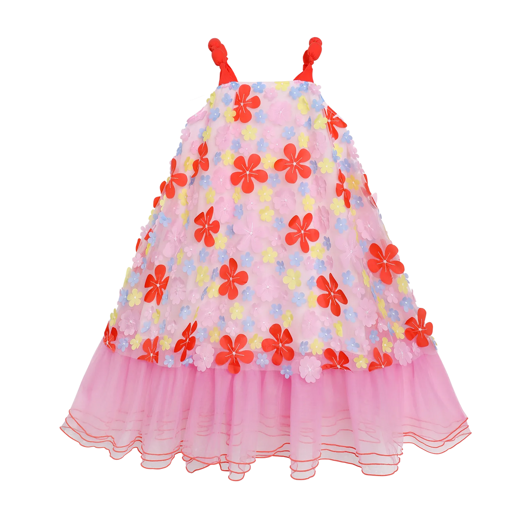 Poco Blush Tropical Bloom Embroidered Mesh Dress