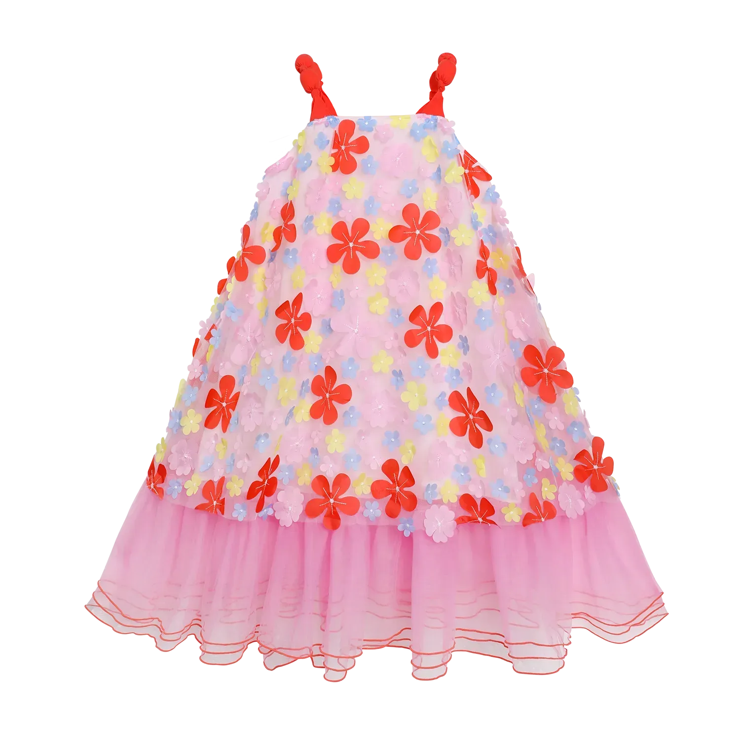 Poco Blush Tropical Bloom Embroidered Mesh Dress