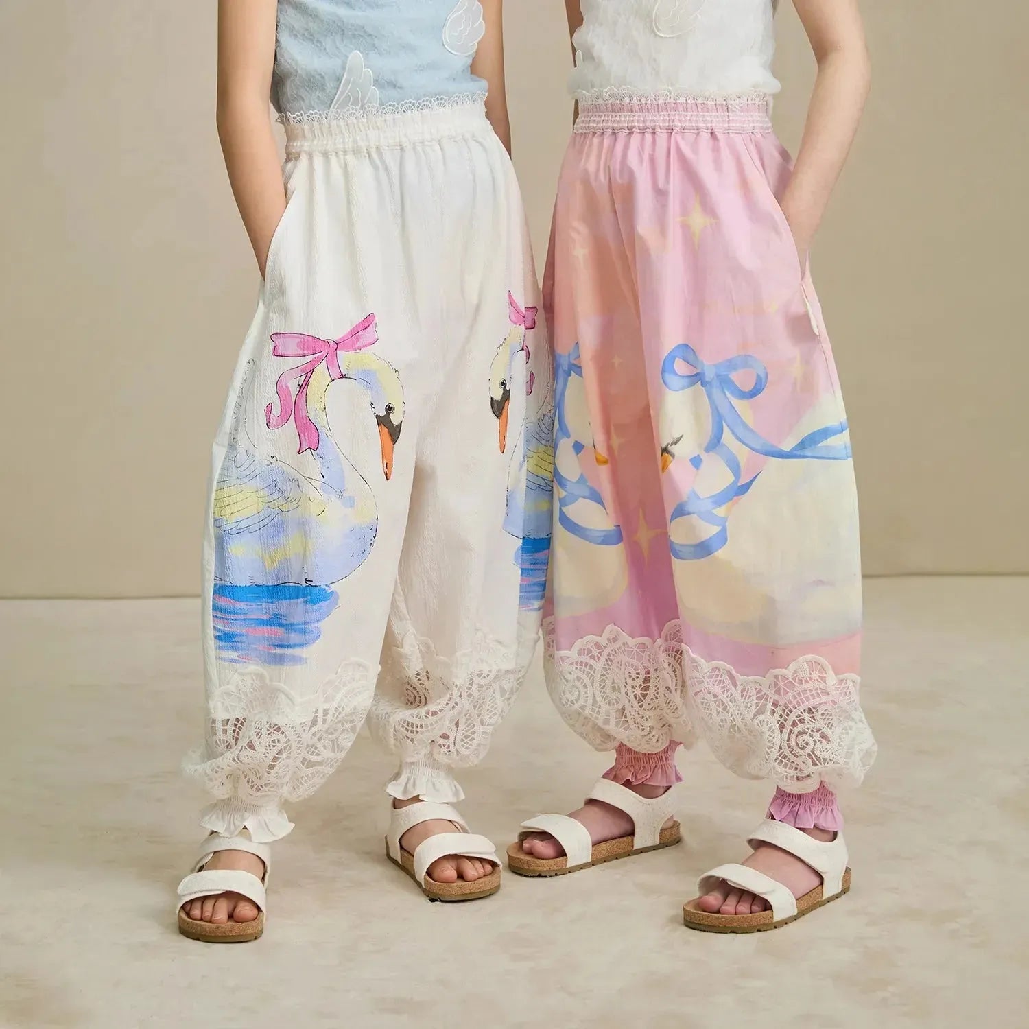 Poco Blush Swan Print Breezy Anti-Mosquito Pants