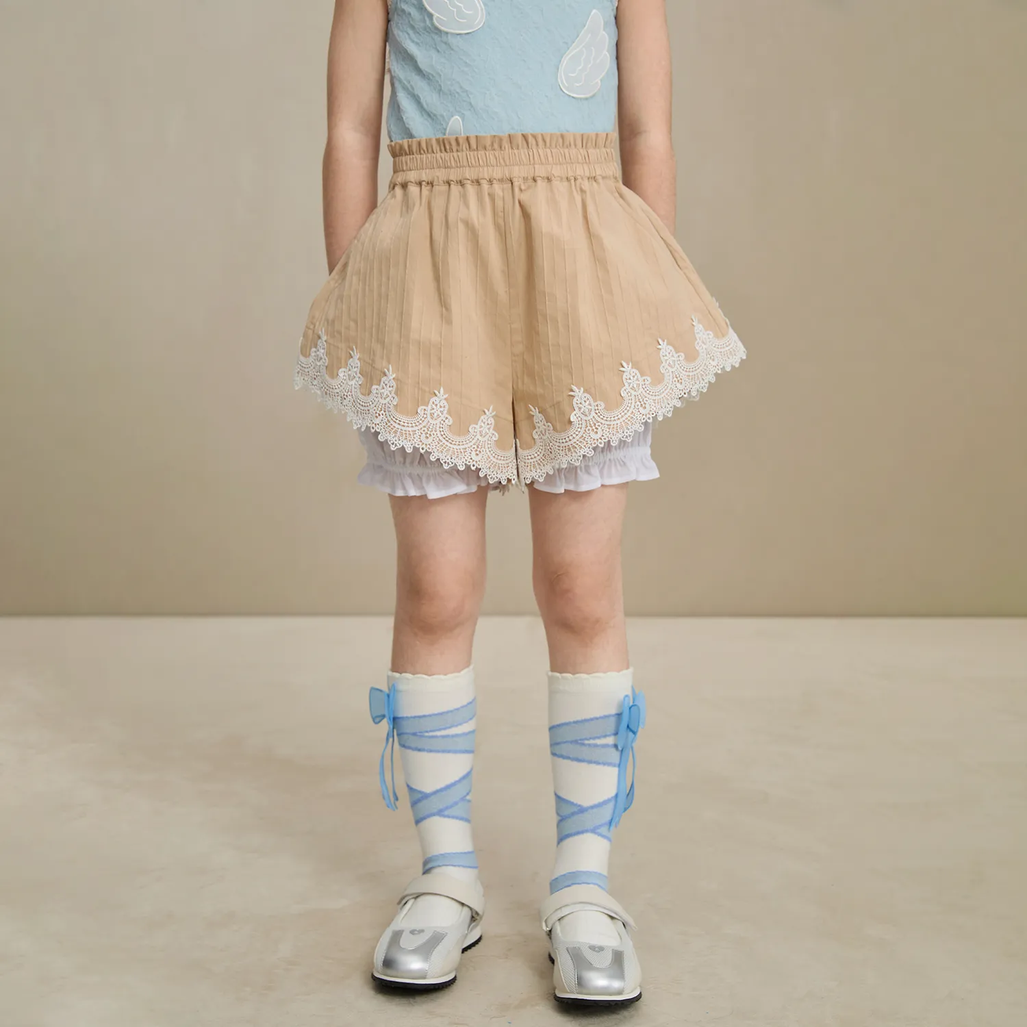 Poco Blush Cotton Bloom Shorts with Lace Hem