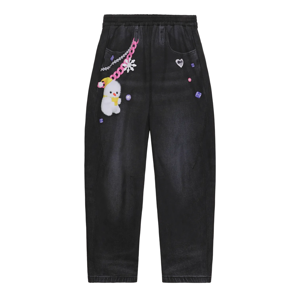 Poco Blush Snowman & Bunny Softshell Ski Pants – Painted Denim Black