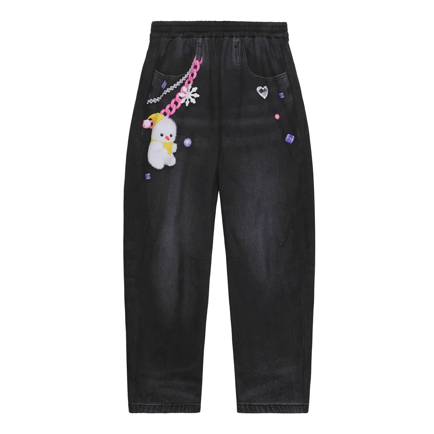 Poco Blush Snowman & Bunny Softshell Ski Pants – Painted Denim Black