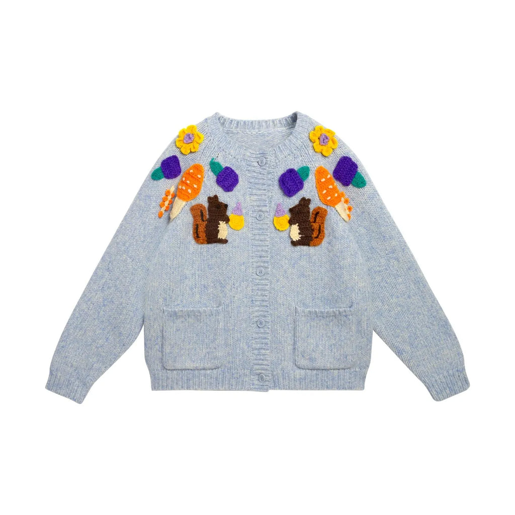 Poco Blush Squirrel Crochet Knit Cardigan