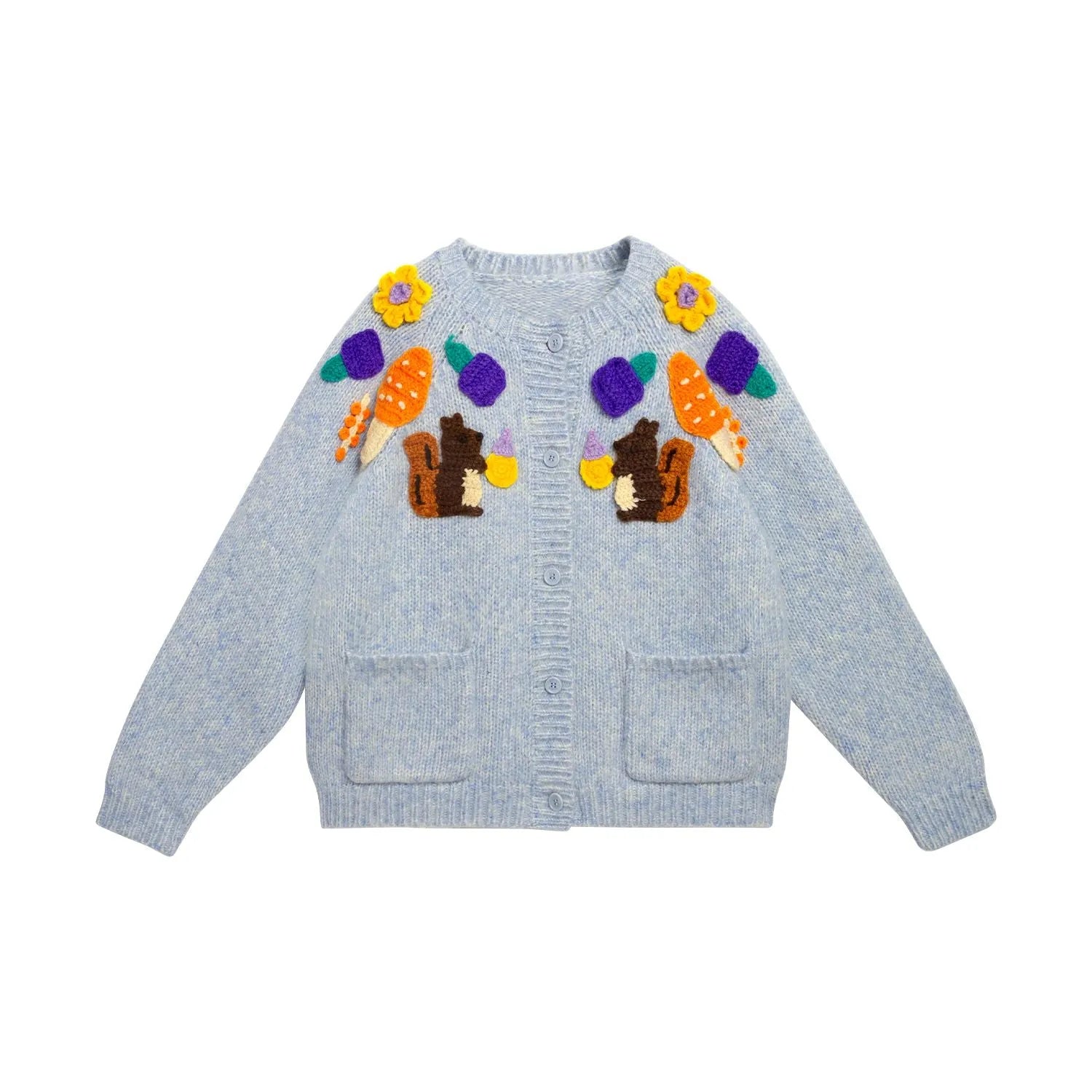 Poco Blush Squirrel Crochet Knit Cardigan