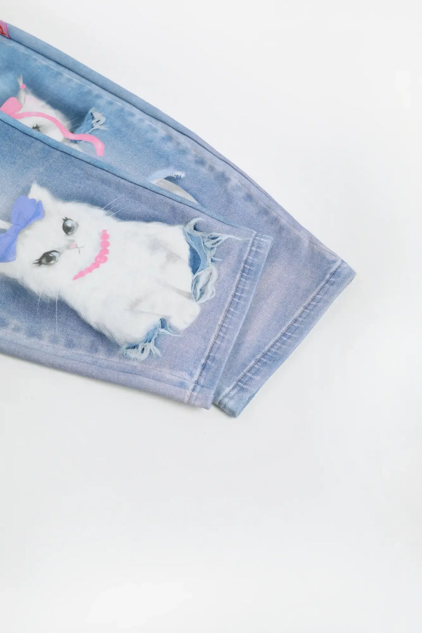 Pocket Cat Knit Denim Joggers by Poco Blush, image 15