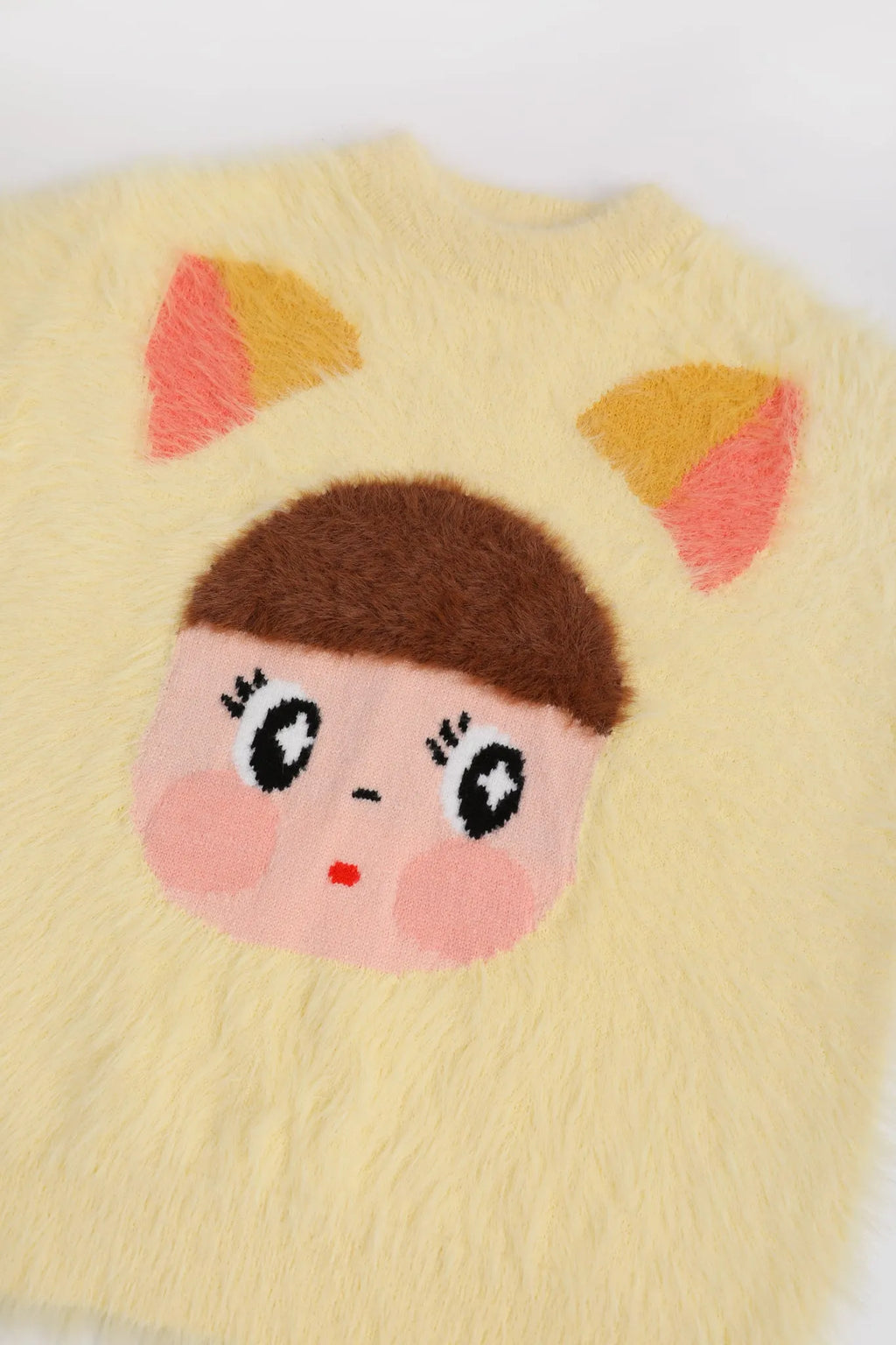 Poco Blush Fringe Cat & Bunny Jacquard Sweater